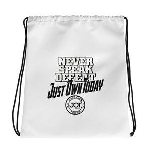 Never Speak Defeat JOT Drawstring bag